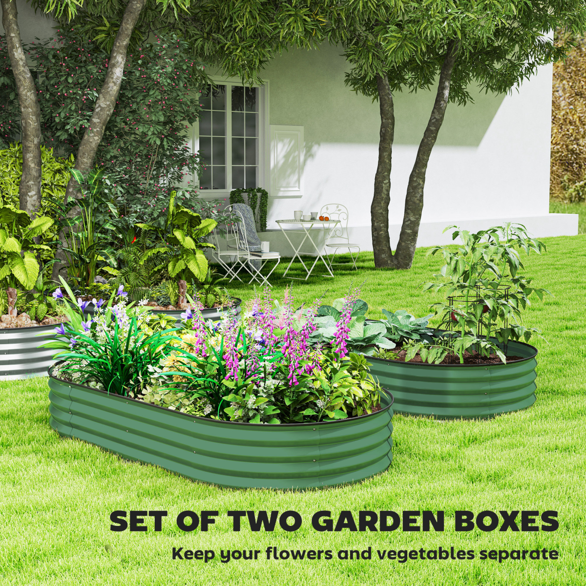 Durable Galvanised Steel Raised Garden Planters - Set of 2 for Maximum Growth