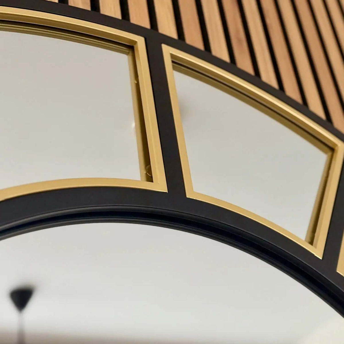 Mio Luxe Black & Gold Arched Metal Window Mirror - 95cm x 120cm Elegance