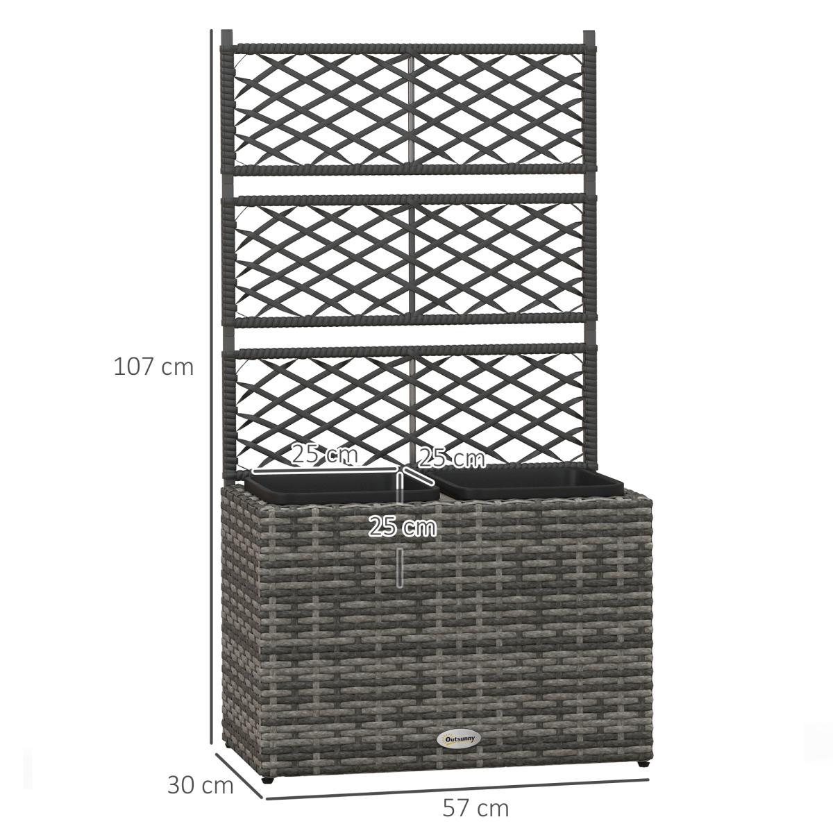 Outsunny Garden PE Rattan Planter Box with Trellis Flower Raised Bed 57x30x107cm