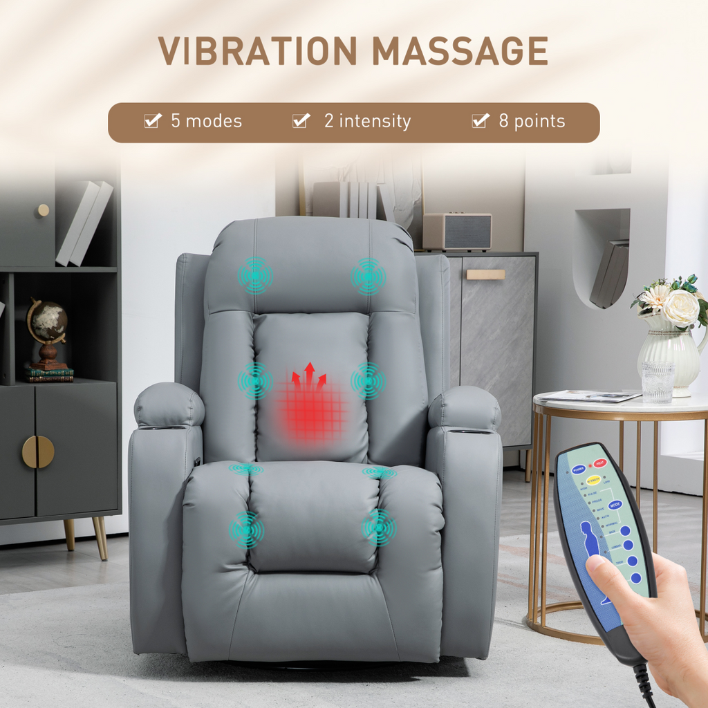 HOMCOM Manual Recliner Chair with 8 Vibration & Heat, Light Grey