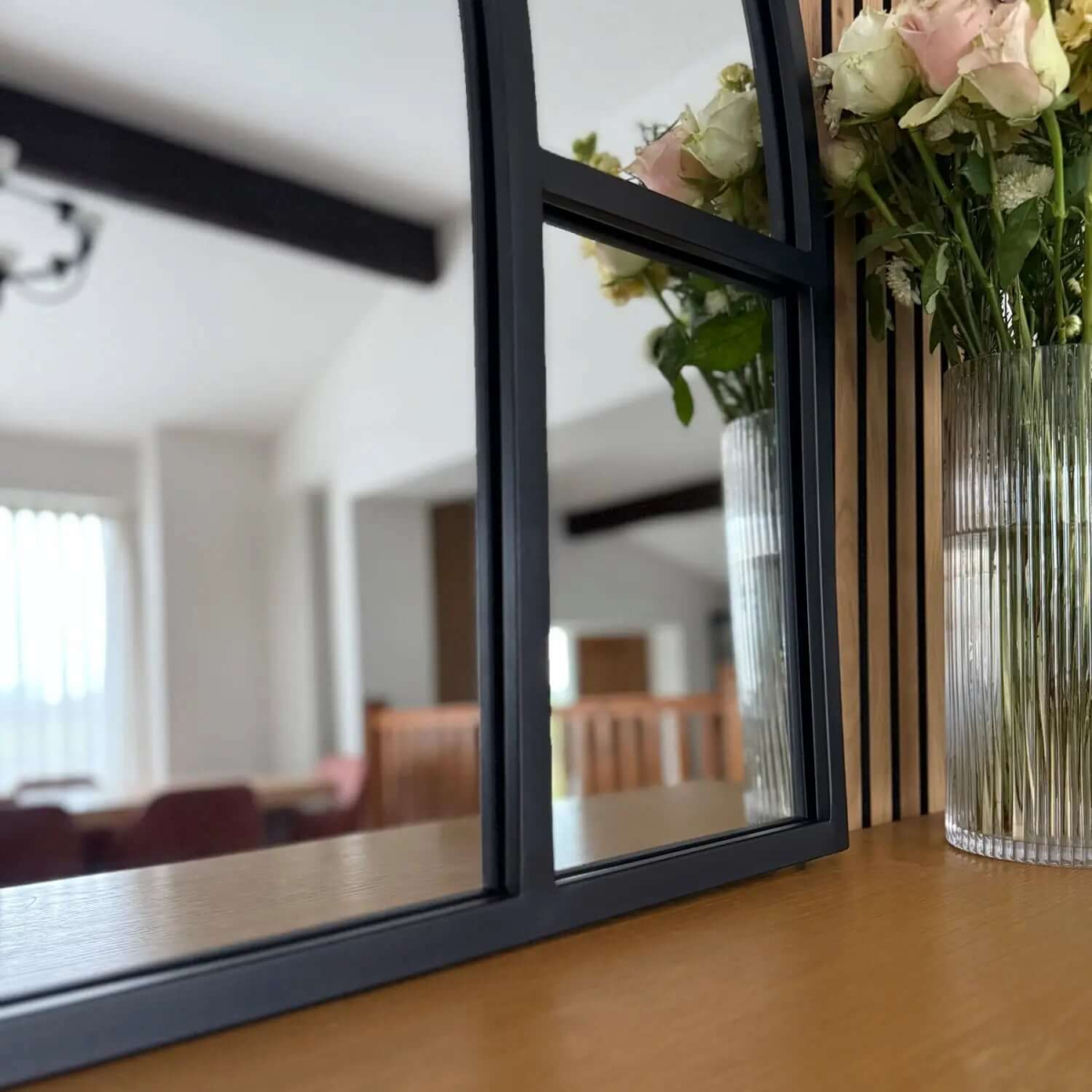 Mio Black Metal Arched Window Mirror - Elegant Design, 95cm x 120cm