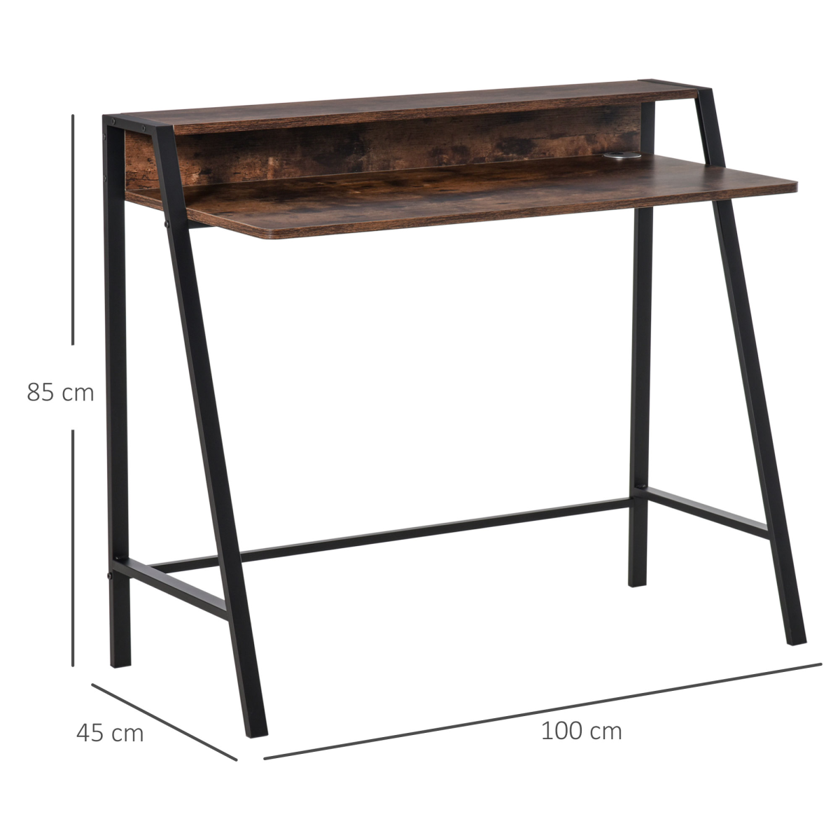 Rustic Brown Writing Desk - Minimalist Computer Workstation with Storage Shelf