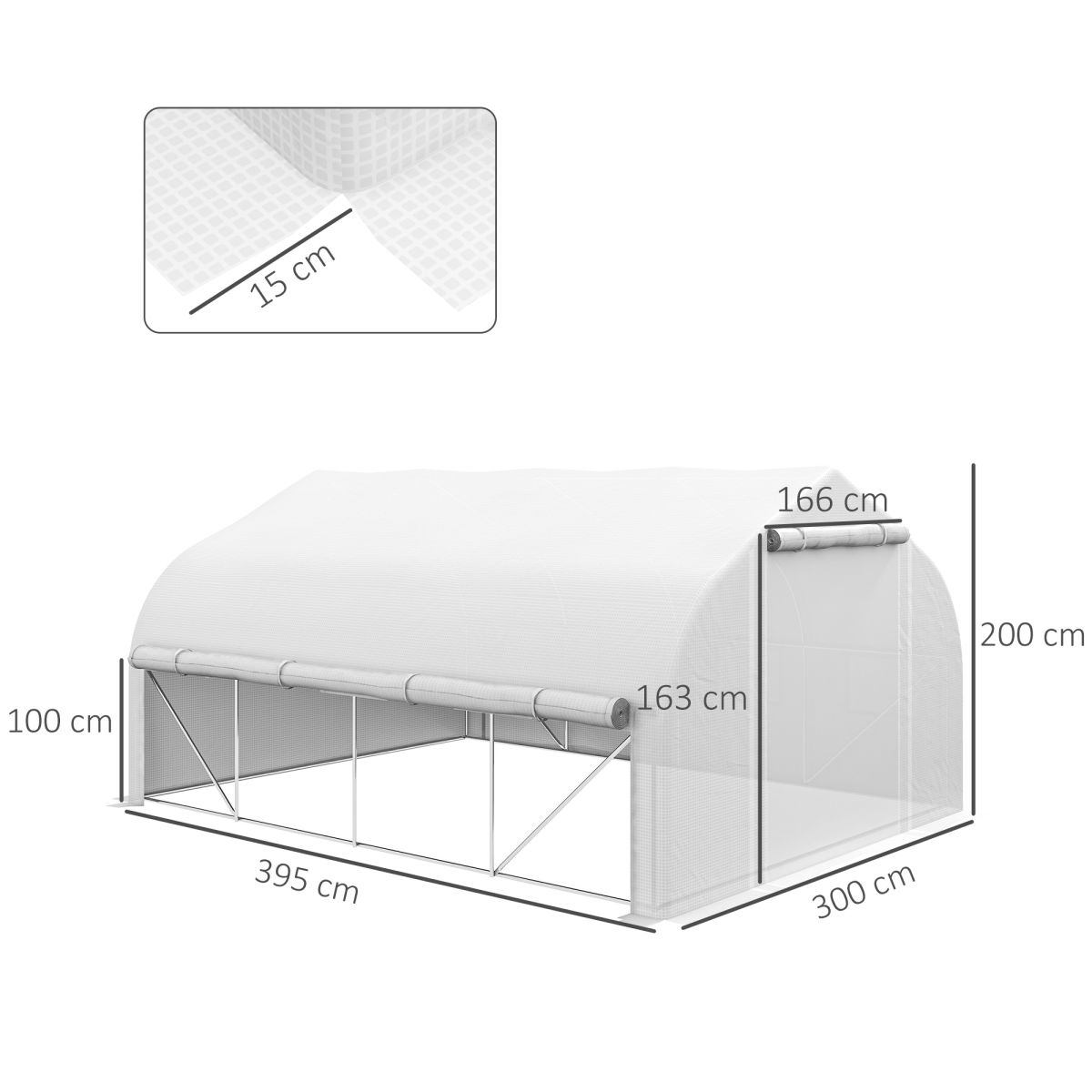 4 x 3(m) Polytunnel Greenhouse with Roll Up Sidewalls, Mesh Door, Plant Labels