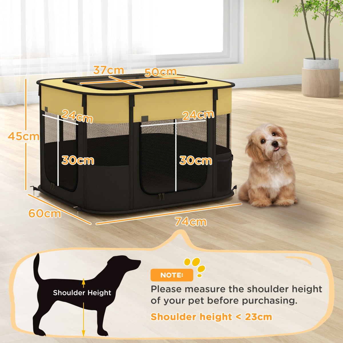 PawHut Portable Dog Pen for Puppies, Rabbits, Kittens, Guinea Pigs - Yellow