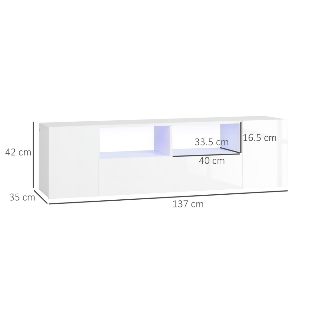 HOMCOM TV Unit Cabinet for TVs up to 60", TV Stand with LED Lights, White