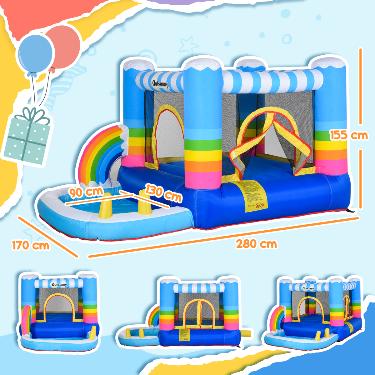 Kids Bouncy Castle with Pool Outdoor Trampoline W/ Net Blower 3-8 Yrs
