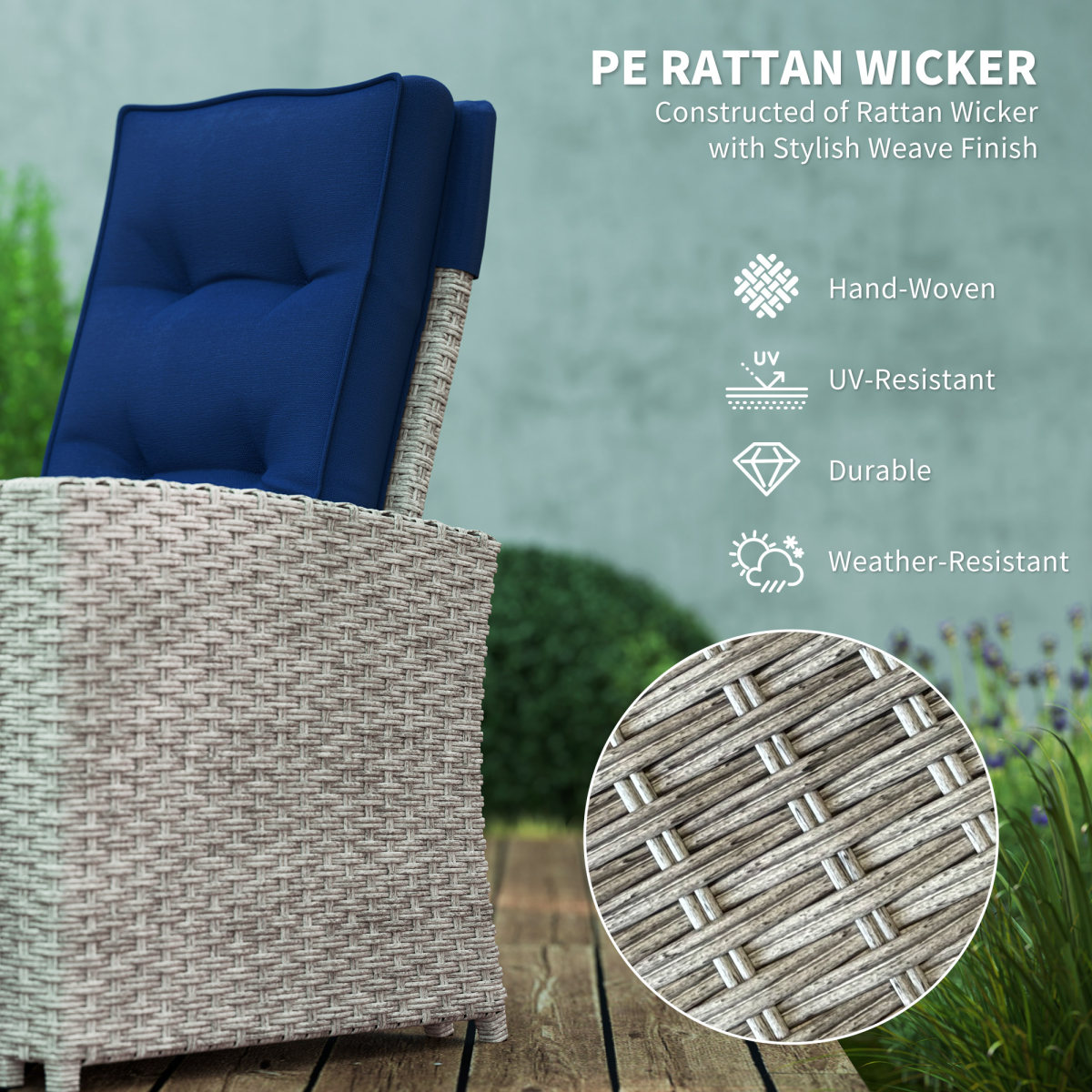 Stylish Grey Rattan Outdoor Set with Reclining Loveseat & Armchairs