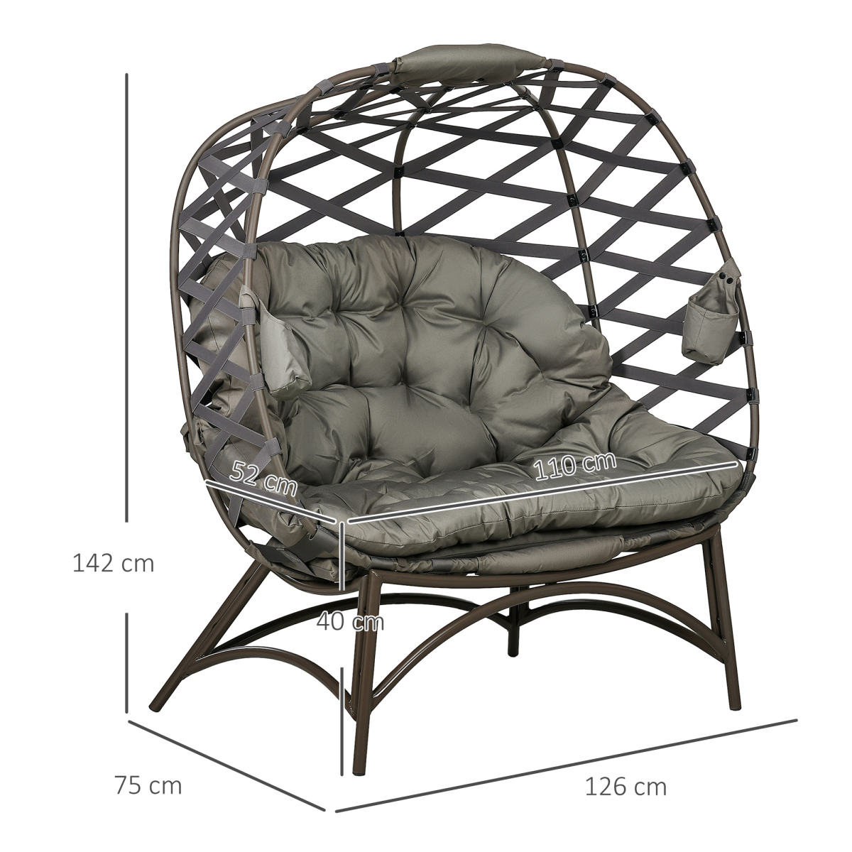 Outsunny 2 Seater Egg Chair Outdoor with Cushion, Cup Pockets - Sand Brown
