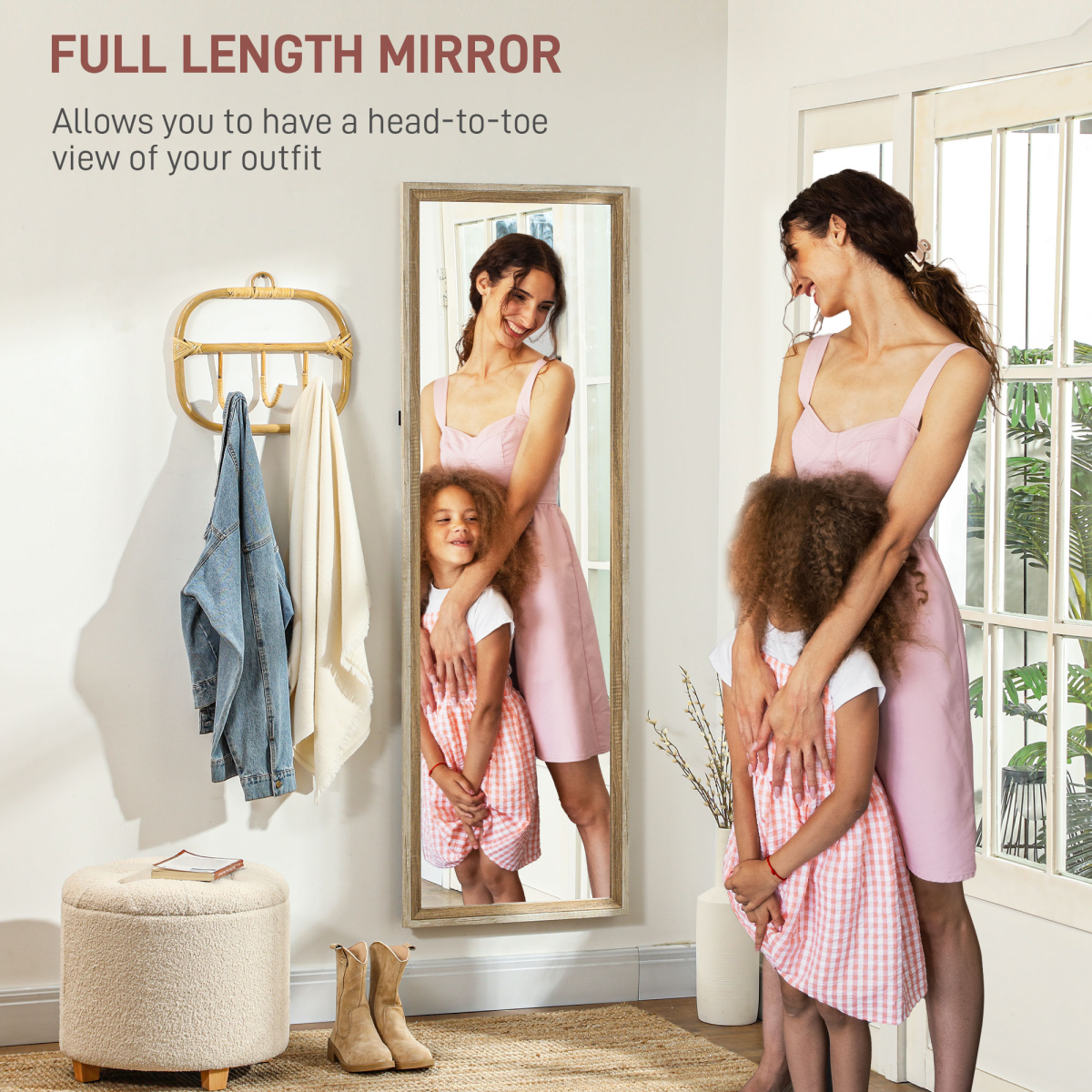 HOMCOM Full Length Mirror, Standing Leaning Wall, 163 x 53 cm, Oak