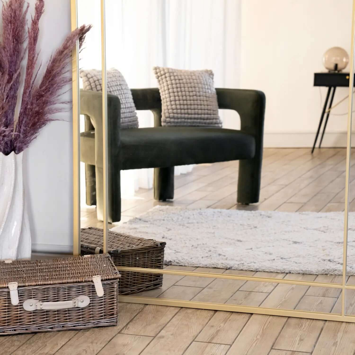 Aimi- Full Length Gold Metal Rectangle Window Mirror - 180cm x 90cm.