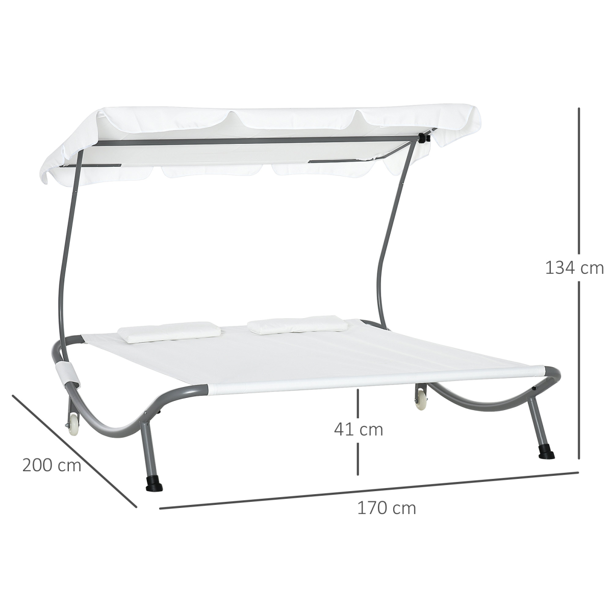 Double Hammock Sun Lounger Bed Canopy Shelter Wheels 2 Pillows Cream White