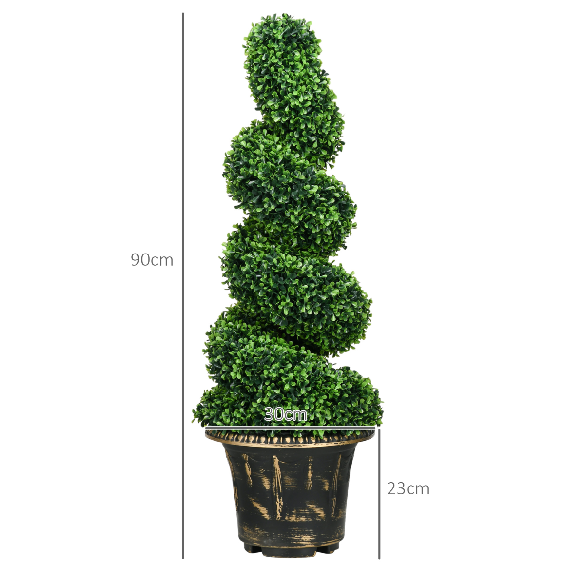 HOMCOM Set of 2 Potted Artificial Plants, Topiary Spiral Boxwood Trees, 90cm