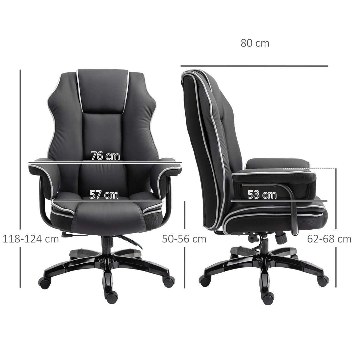 Piped PU Leather Padded High-Back Computer Office Gaming Chair Black Vinsetto