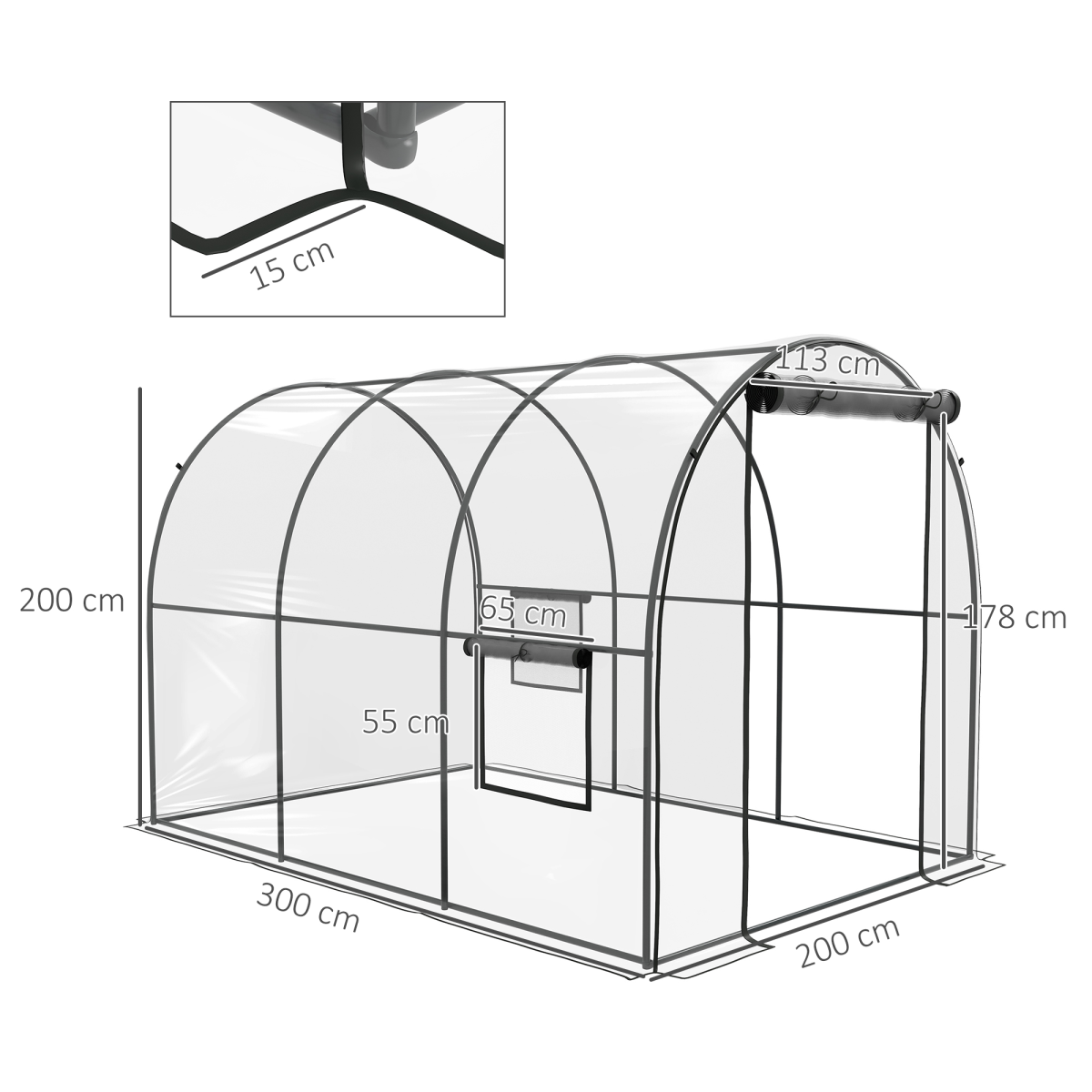 Outsunny 3x2m Polytunnel Greenhouse: Steel Frame, Roll-Up Door & Airy Windows