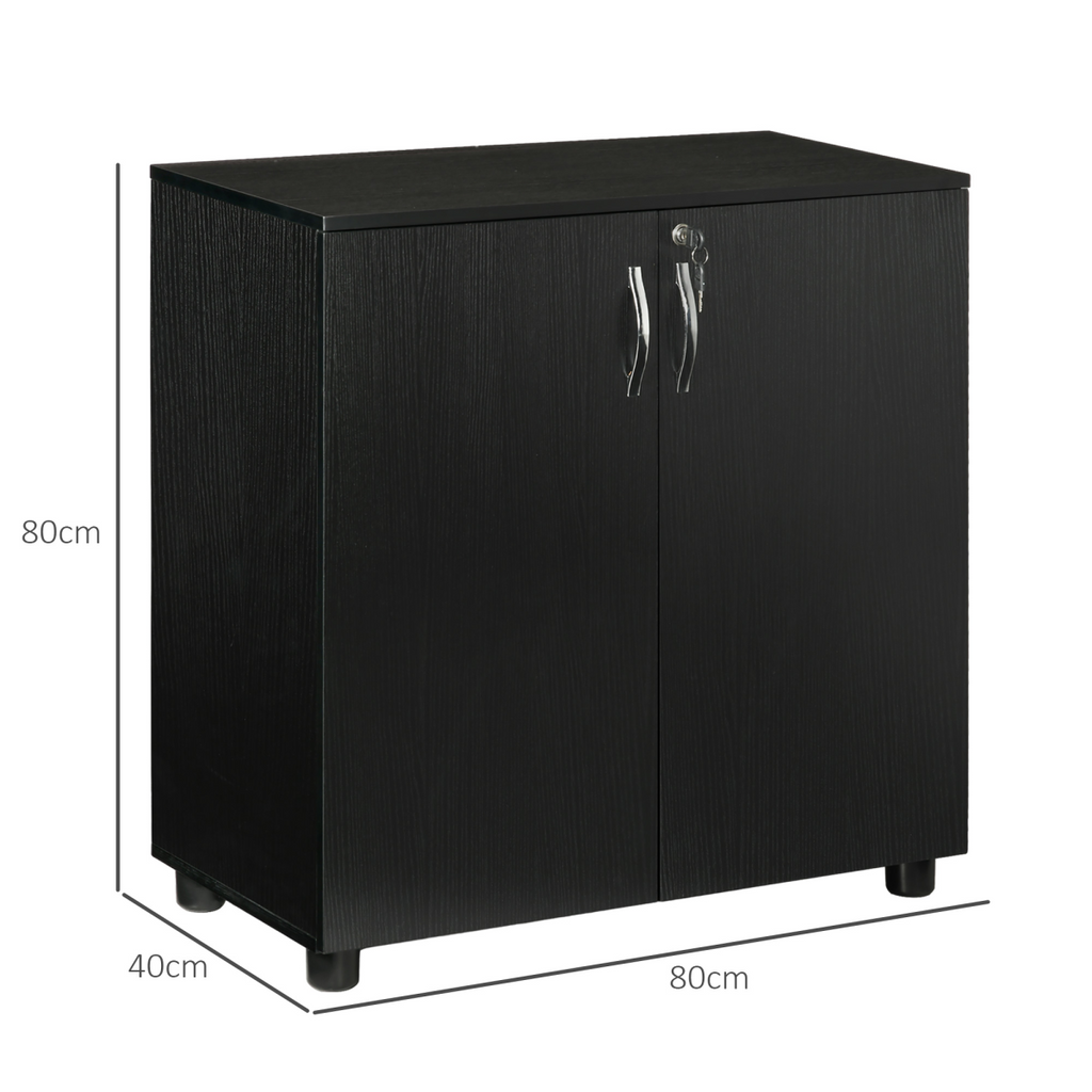 2-Tier Locking Office Storage Cabinet File Organisation w/ 2 Keys Black HOMCOM