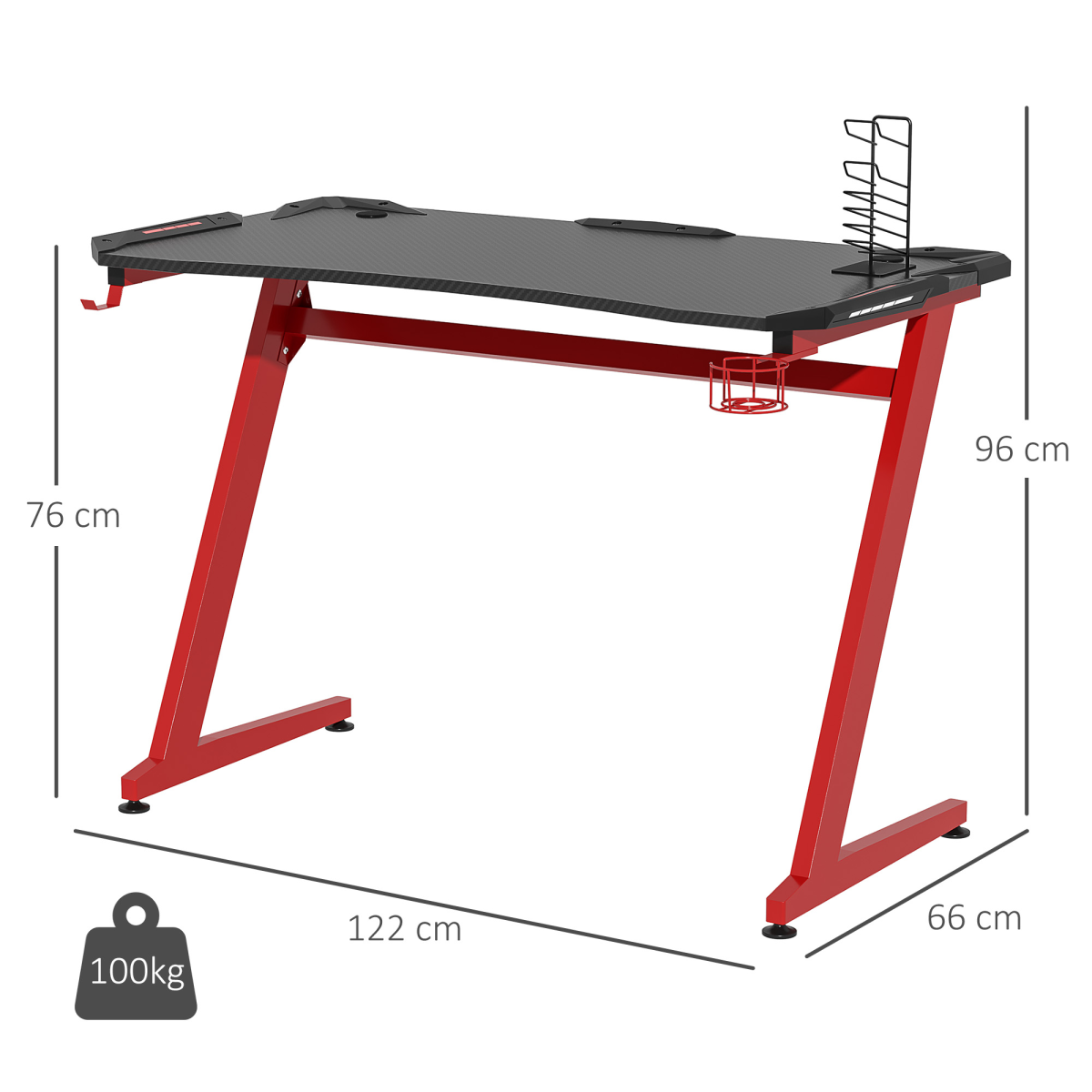 Ultimate Gaming Desk: Organized & Stylish with Cup Holder & Headphone Hook