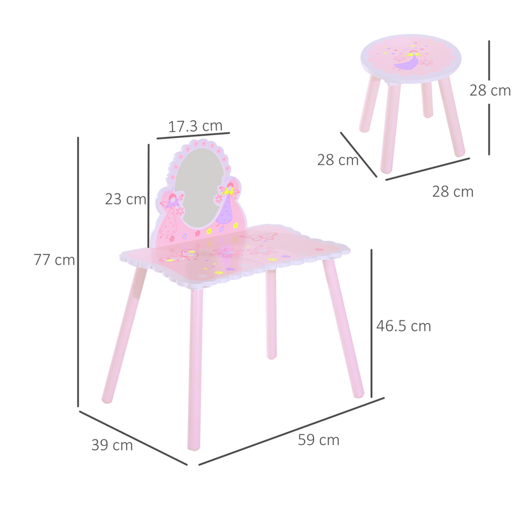 Girls Kids Pink Dressing Table Make Up Play Set Desk Chair Mirror HOMCOM