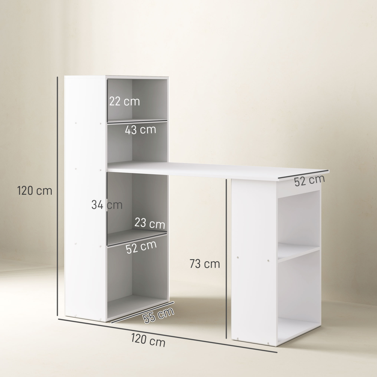 Modern White Computer Desk & Bookshelf Combo – Sleek Workstation Solution