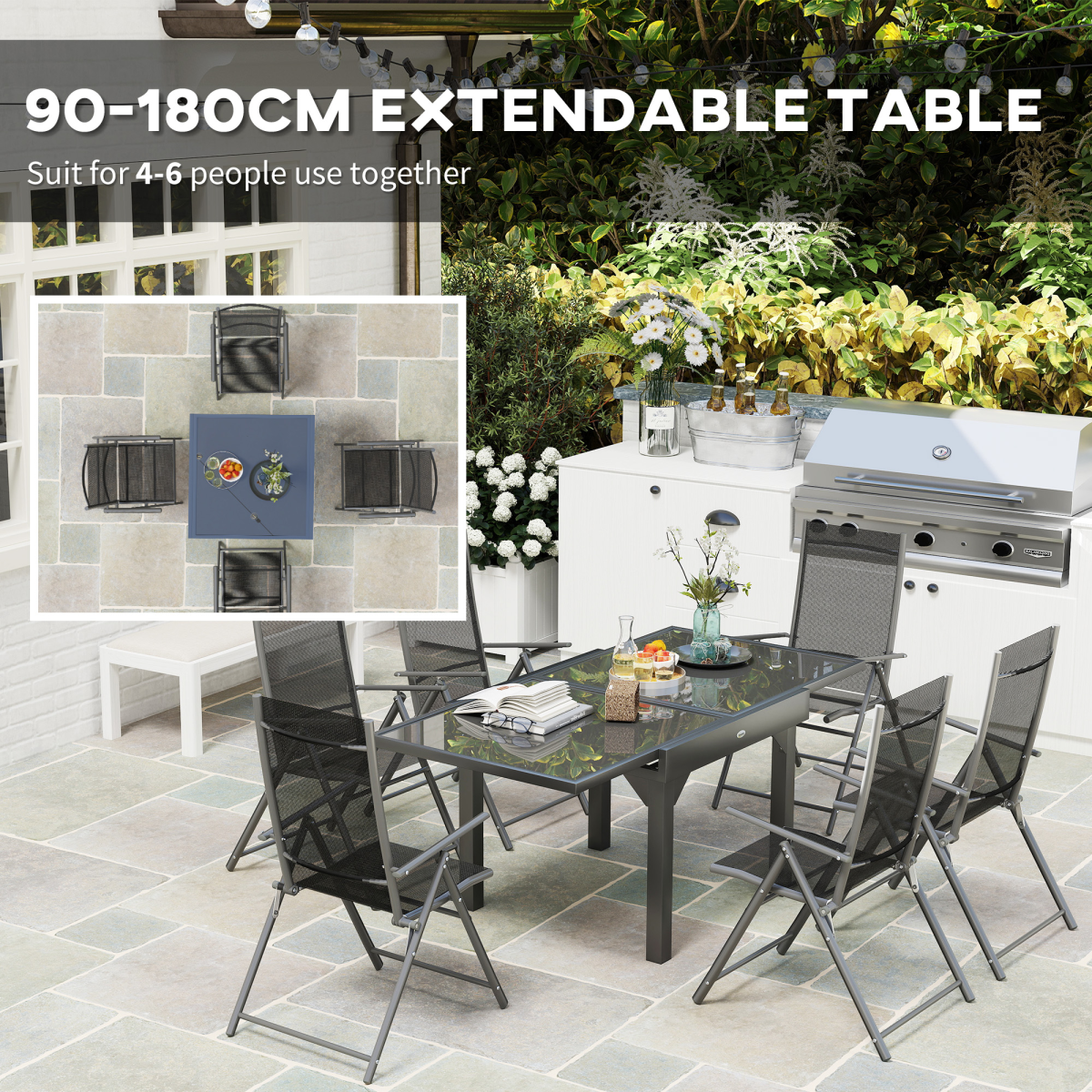 Versatile Seven-Piece Dining Set with Expandable Table for 4-6 People