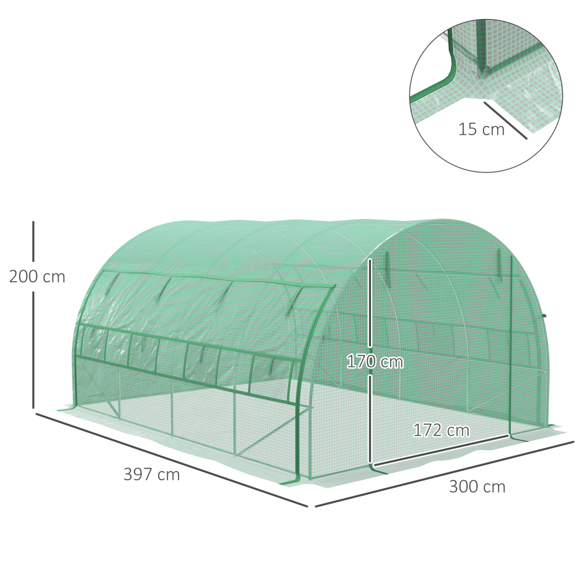 4 x 3 x 2 m Polytunnel Greenhouse Pollytunnel Tent w/ Steel Frame Green