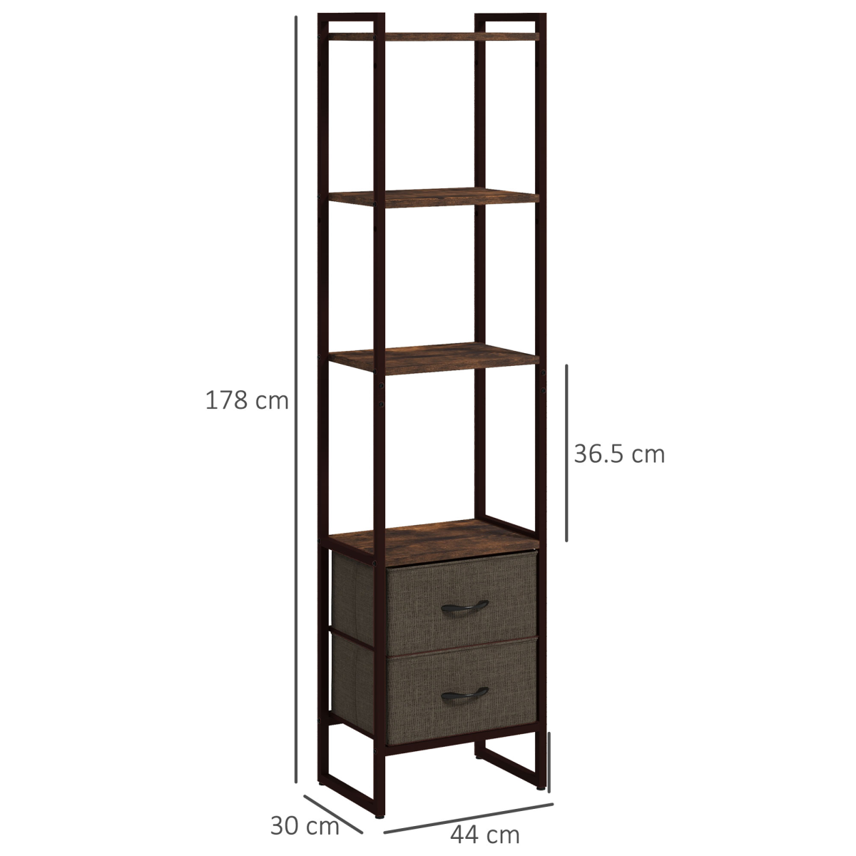 HOMCOM 4-Tier Bookshelf Bookcase with 2 Fabric Drawers for Bedroom Study