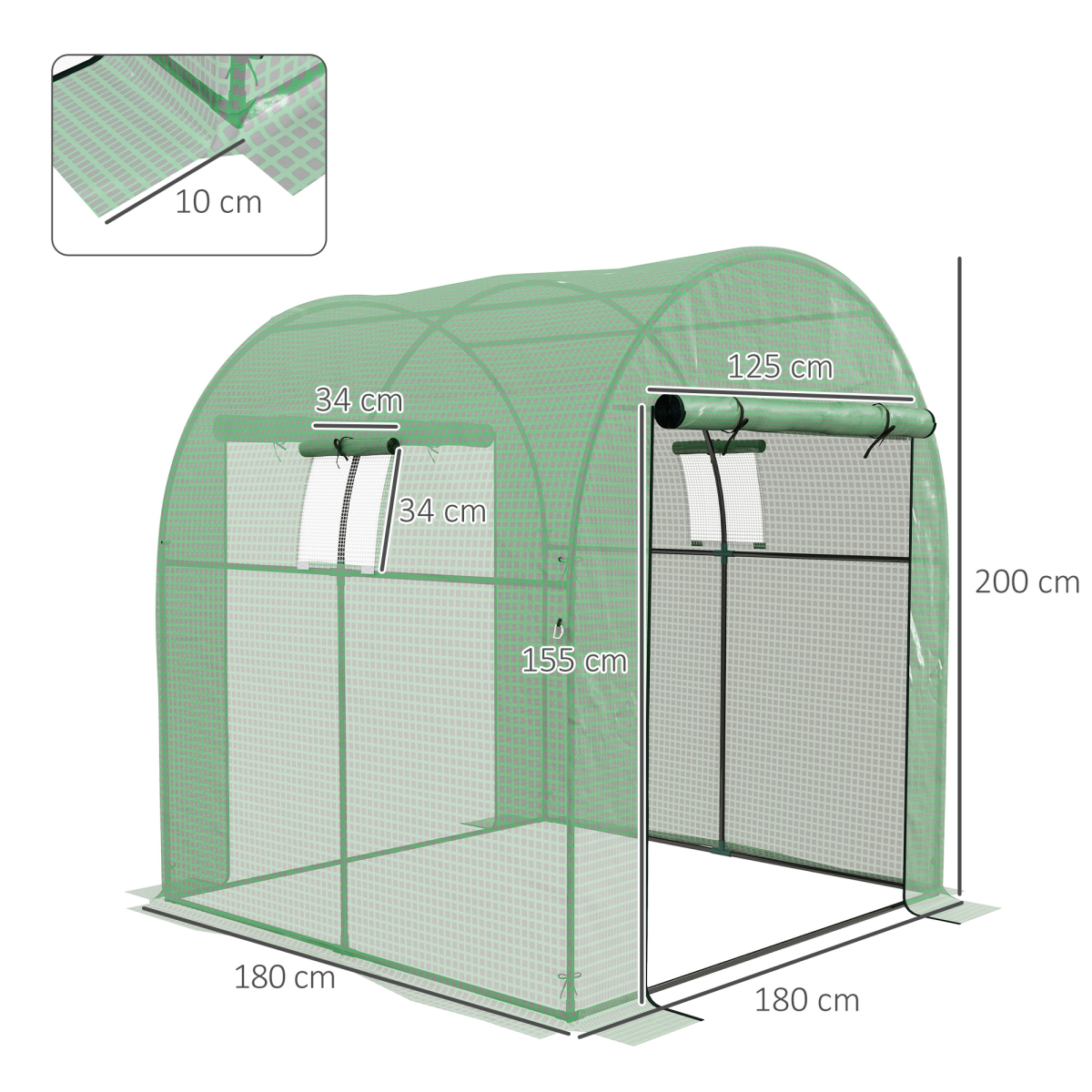 Outsunny 1.8x2m UV-Resistant Polytunnel Greenhouse with Roll-Up Doors & Windows