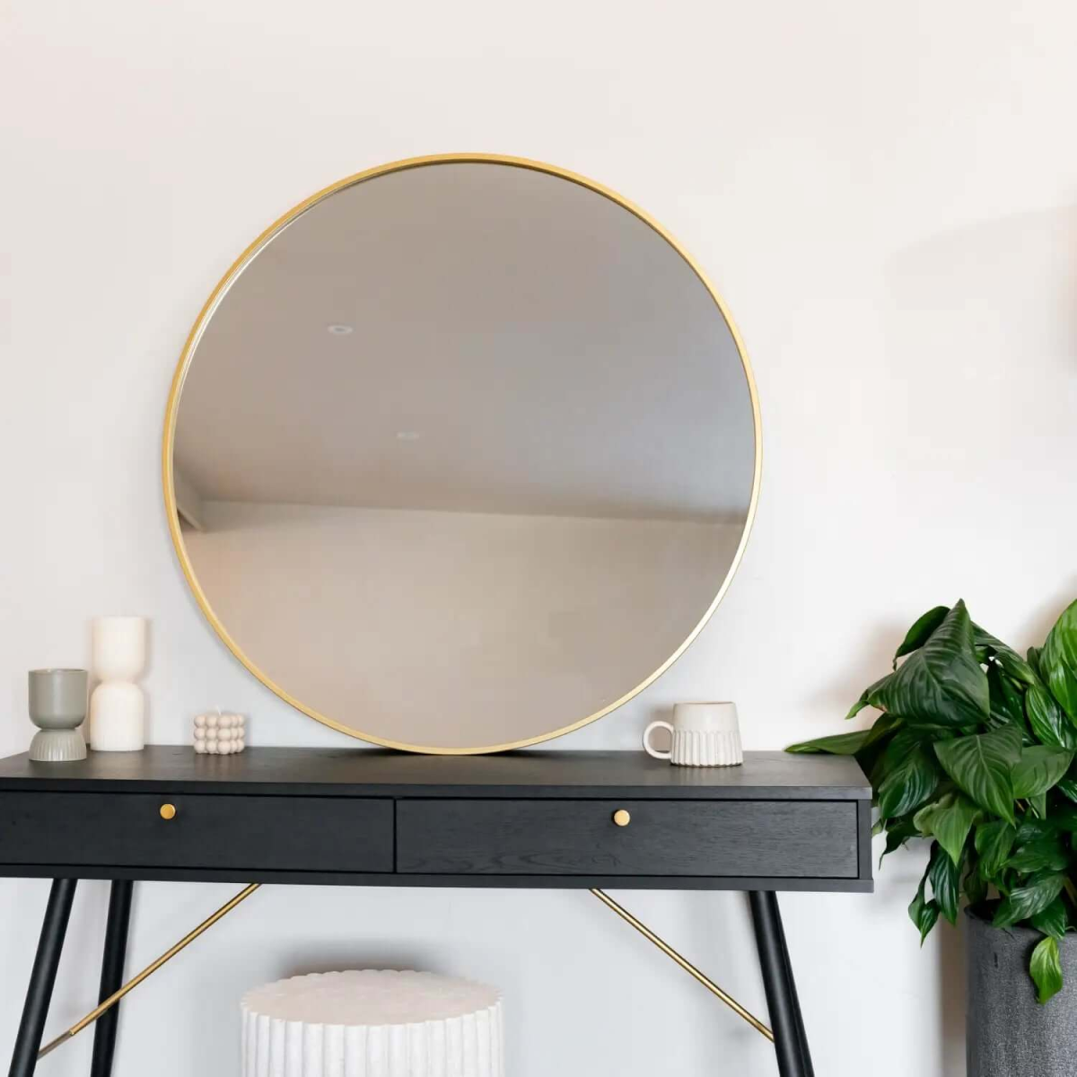 Rei Extra-Large Round Gold Metal Mirror - 90cm Circle for Stunning Decor