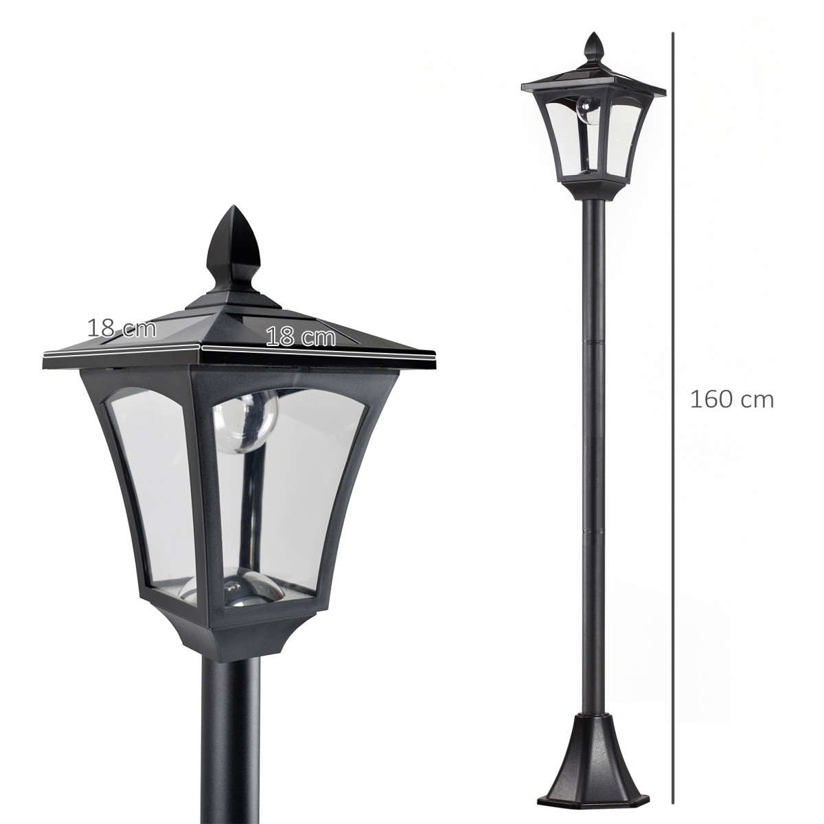 Outsunny Solar Powered Lamp Post, IP44, 18Lx18Wx160H cm-Black