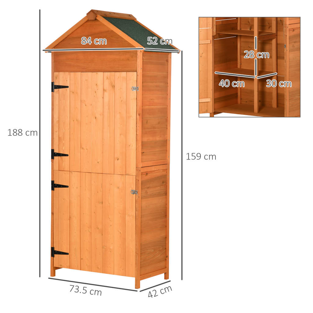 Wooden Garden Shed Outdoor Shelves Utility Tool Storage Cabinet Teak Outsunny