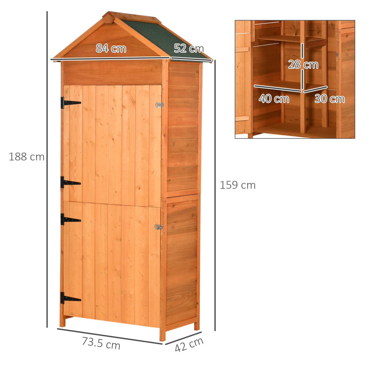 Wooden Garden Shed Outdoor Shelves Utility Tool Storage Cabinet Teak Outsunny