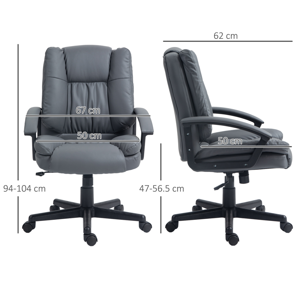 Stylish HOMCOM Dark Grey Faux Leather Mid Back Desk Chair with Adjustable Arms