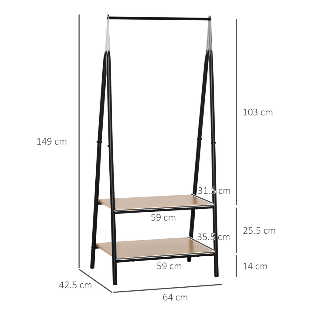 2-Tier Garment Rack, 149 H cm-Black/Wood Grain