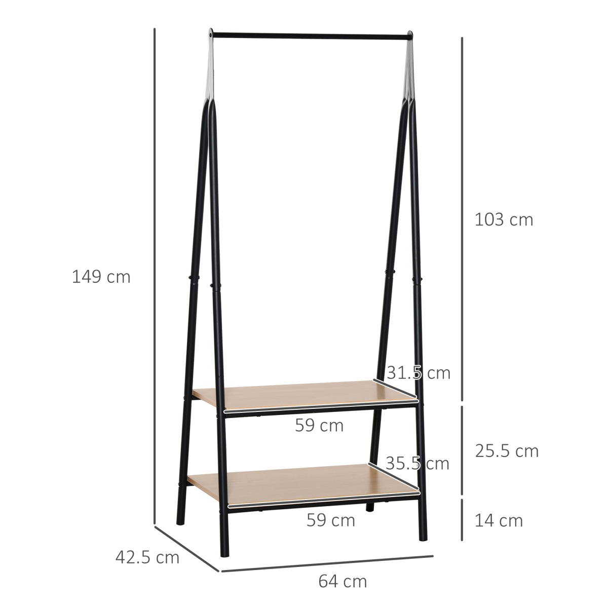 2-Tier Garment Rack, 149 H cm-Black/Wood Grain