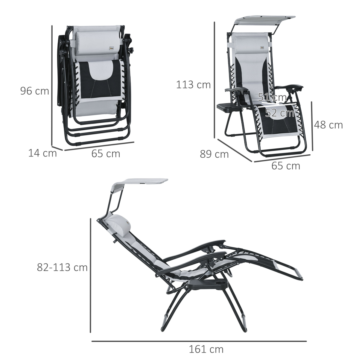 Zero Gravity Lounger Chair, Shade Cover, Cup Holder Headrest Grey