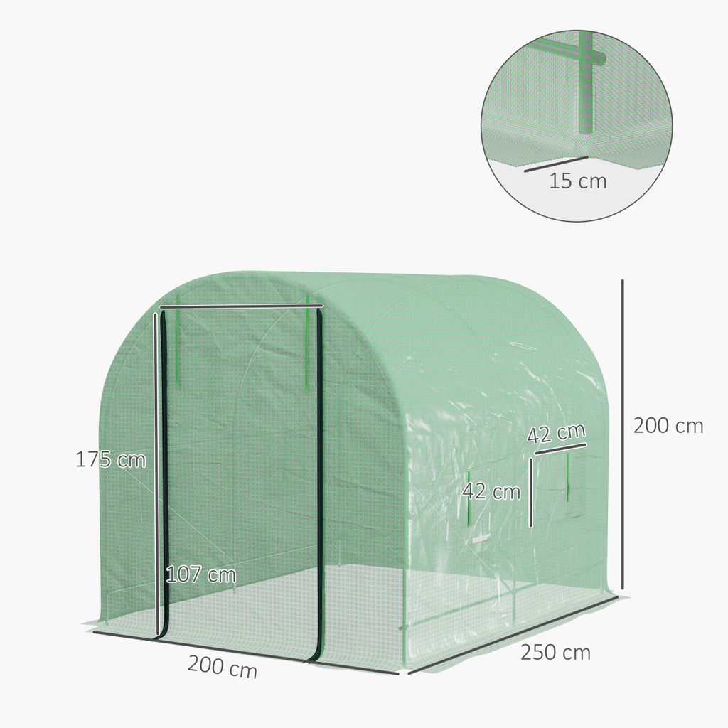 Ultimate 2.5x2m Walk-In Greenhouse: Steel Frame with Roll-Up Door & Ventilation