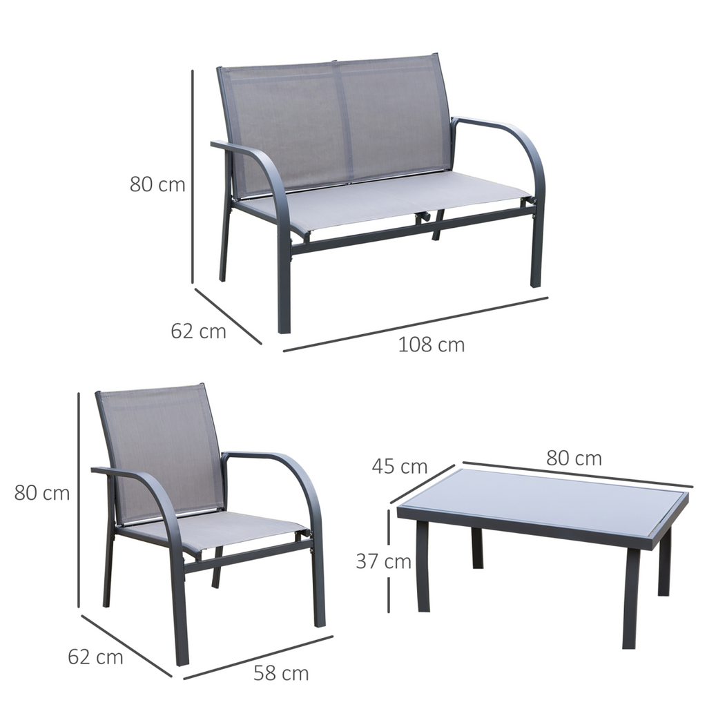 4 Pcs  Dining Set & Loveseat 2 Chairs Glass Top Table Seats Garden Grey