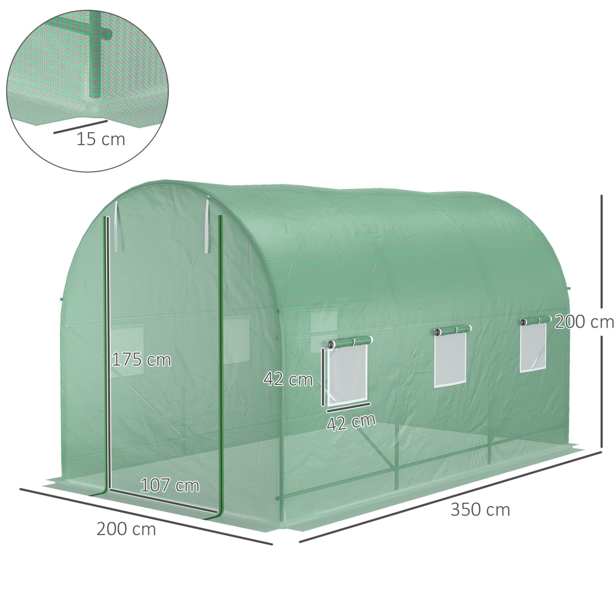 3.5 x 3 x 2 m Polytunnel Greenhouse Polytunnel Tent w/ PE Cover Green