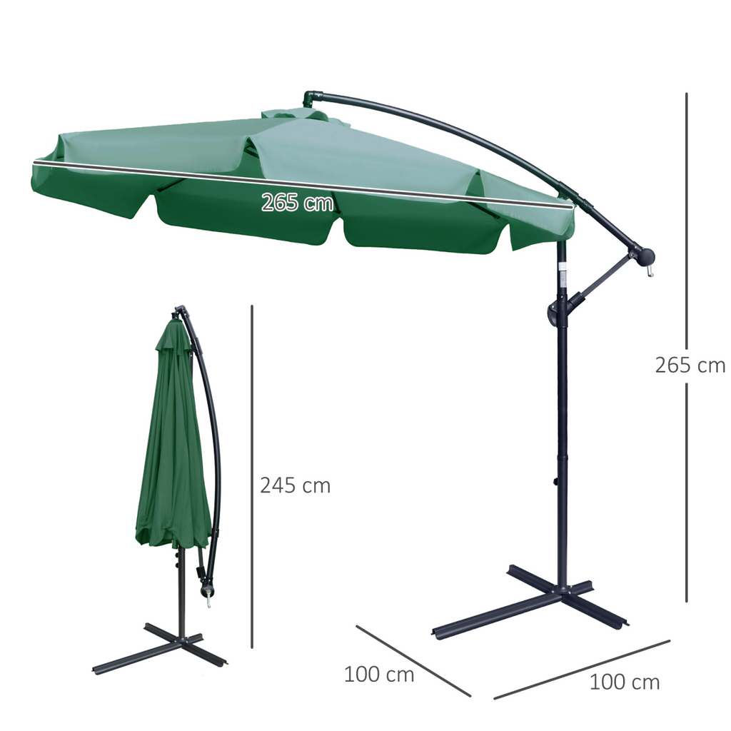 2.7m Garden Banana Parasol Cantilever Umbrella with Crank Green