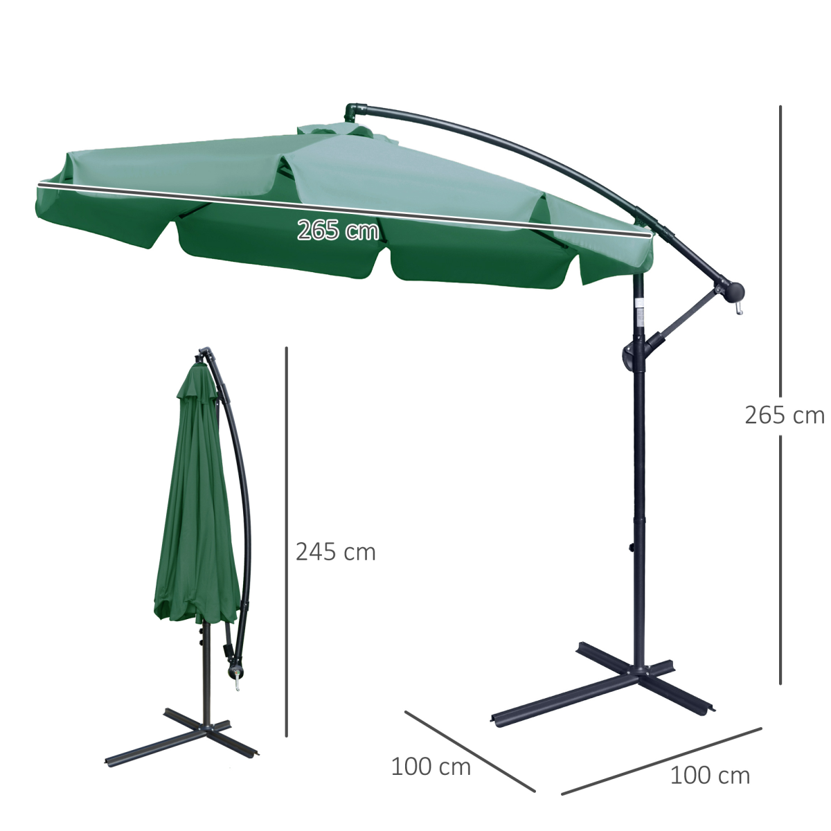 2.7m Garden Banana Parasol Cantilever Umbrella with Crank Green