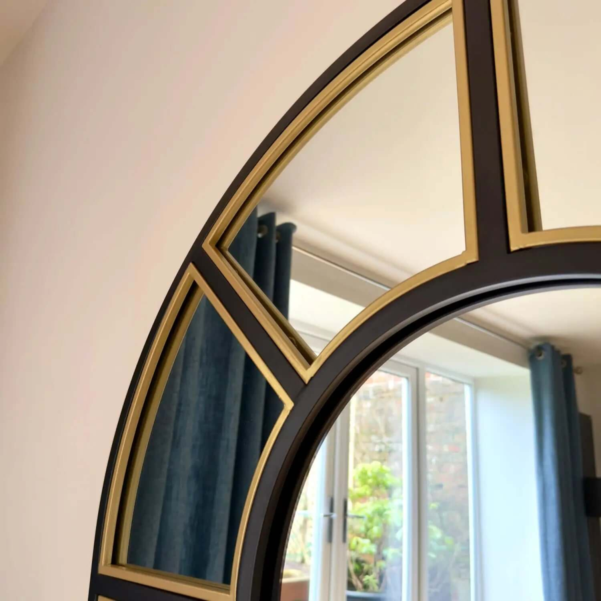 Mio Black & Gold Arched Window Mirror - Luxurious Statement Piece, 180cm x 105cm
