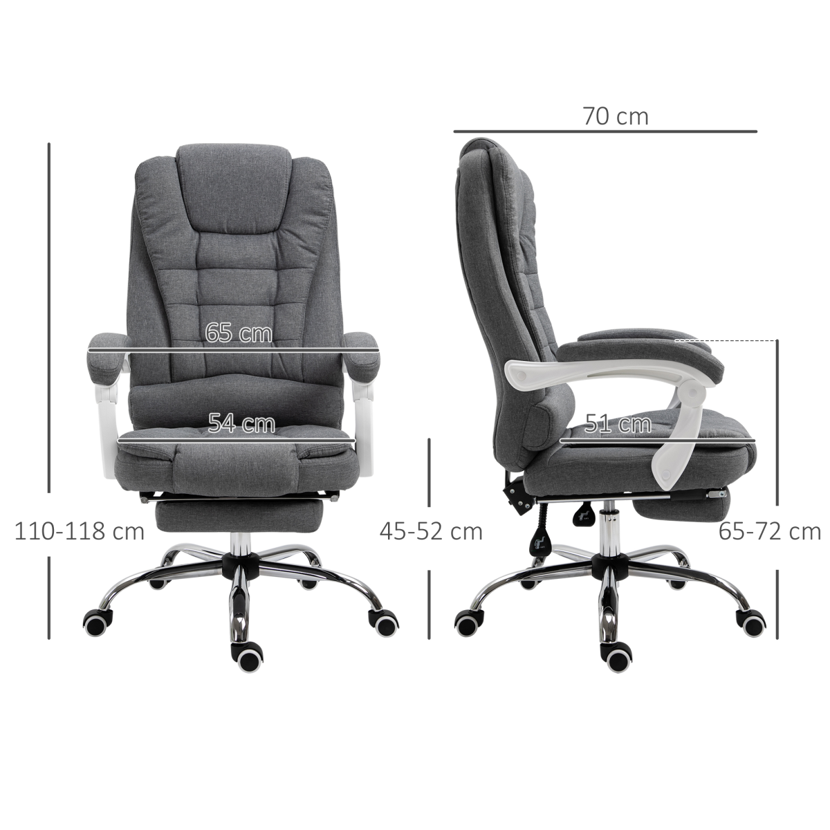 Computer Office Chair Home Swivel Task Recliner w/ Footrest, Arm, Grey