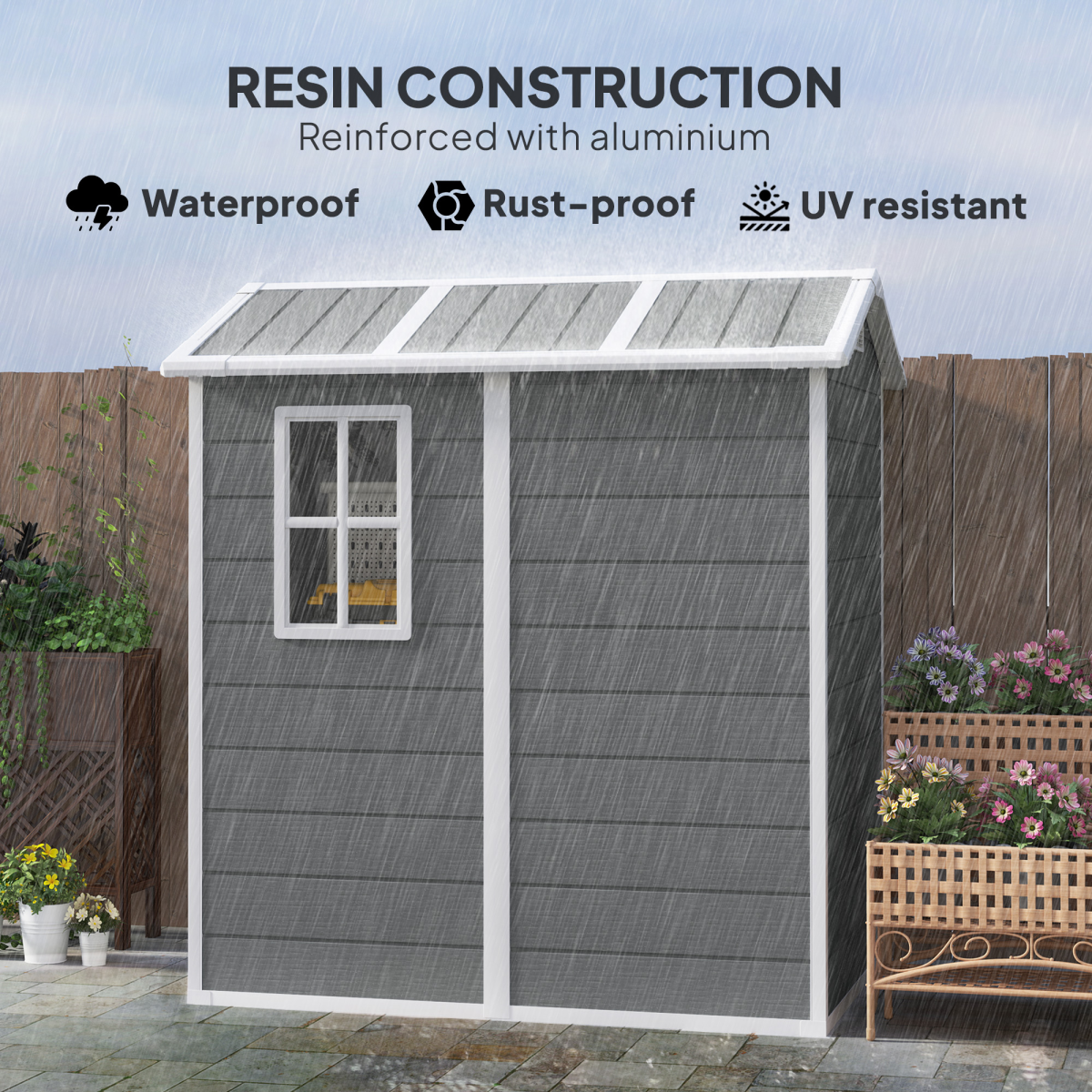 Spacious Grey Tool Shed - Weatherproof & Secure Outdoor Storage