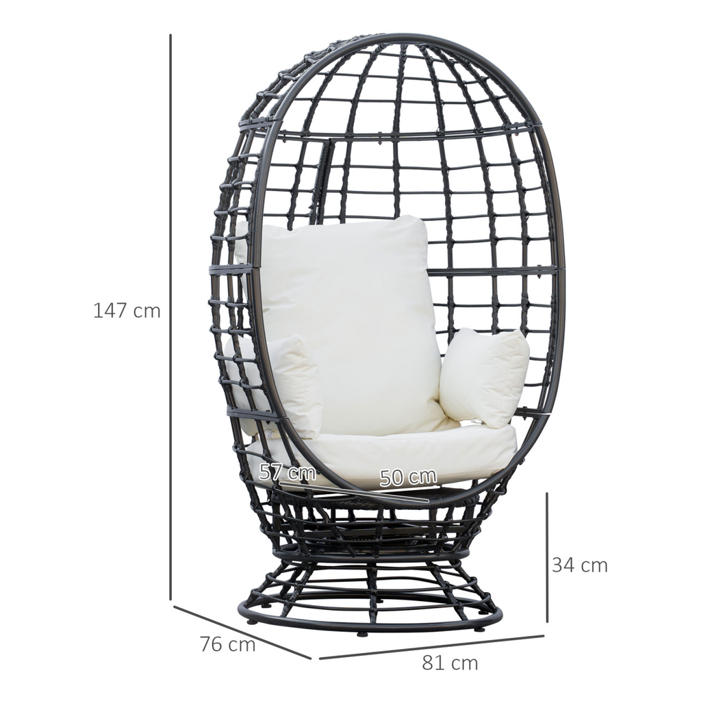 Swivel Egg Chair Rattan Outdoor Chair with Cushion for Patio Black