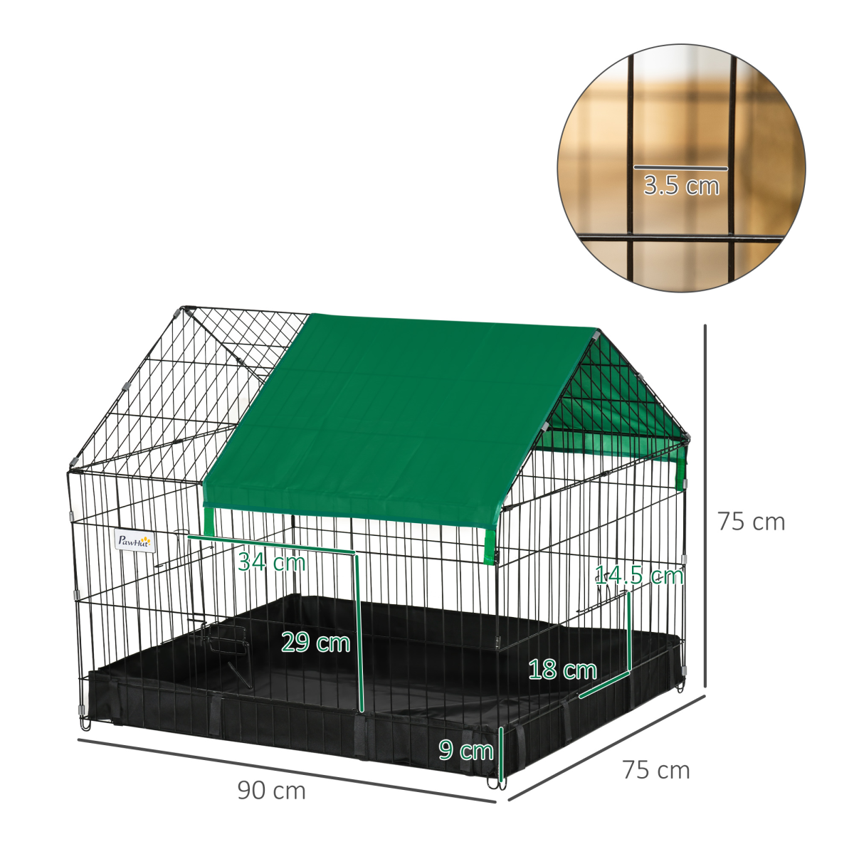 Rabbit Cage Guinea Pig Small Animal Playpen Water Proof Roof Pawhut