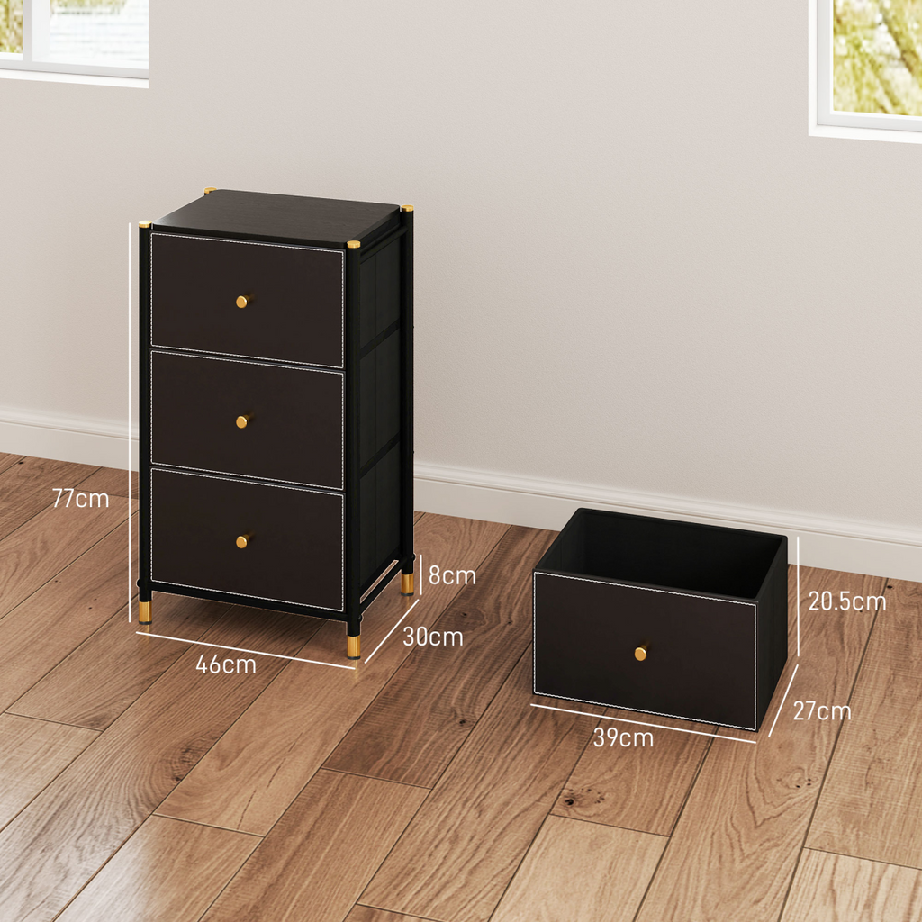 HOMCOM Chest of Drawers with 3 Drawers for Bedroom, Living Room, Black
