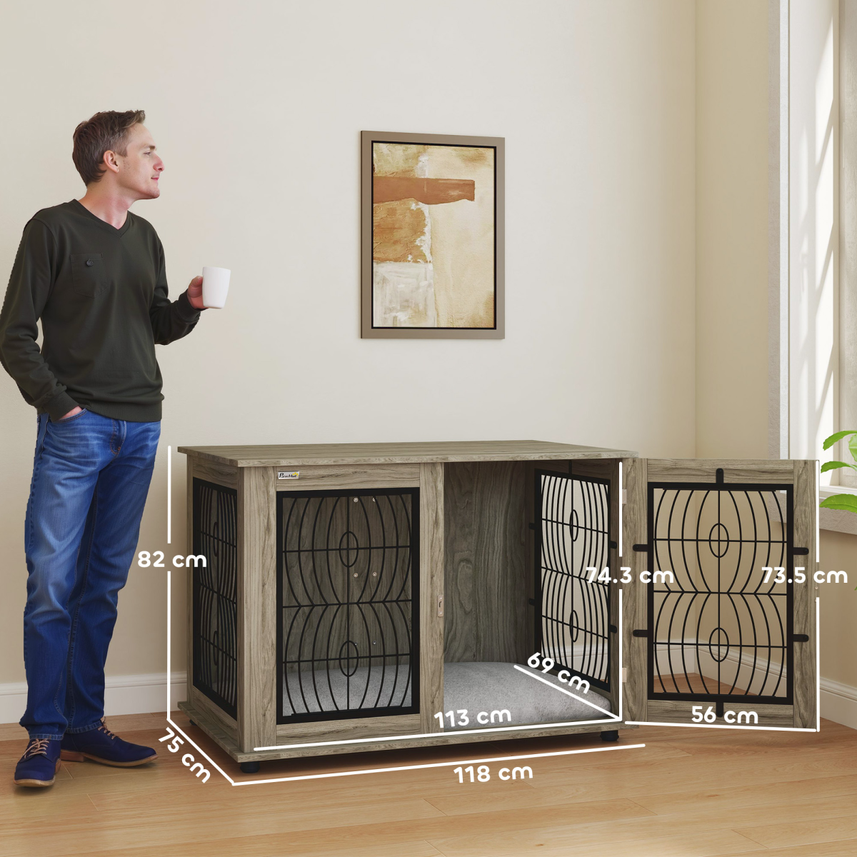 PawHut Dog Crate Furniture, 44.5" End Table for Extra Large Dogs w/ Cushion
