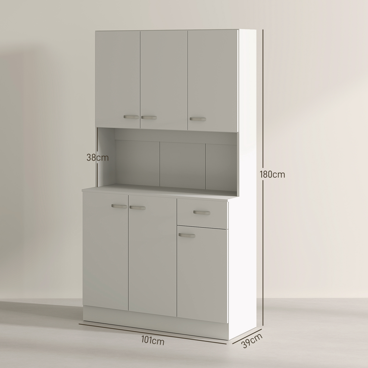 HOMCOM Freestanding Kitchen Cupboard, Storage Cabinet with Doors Cream White