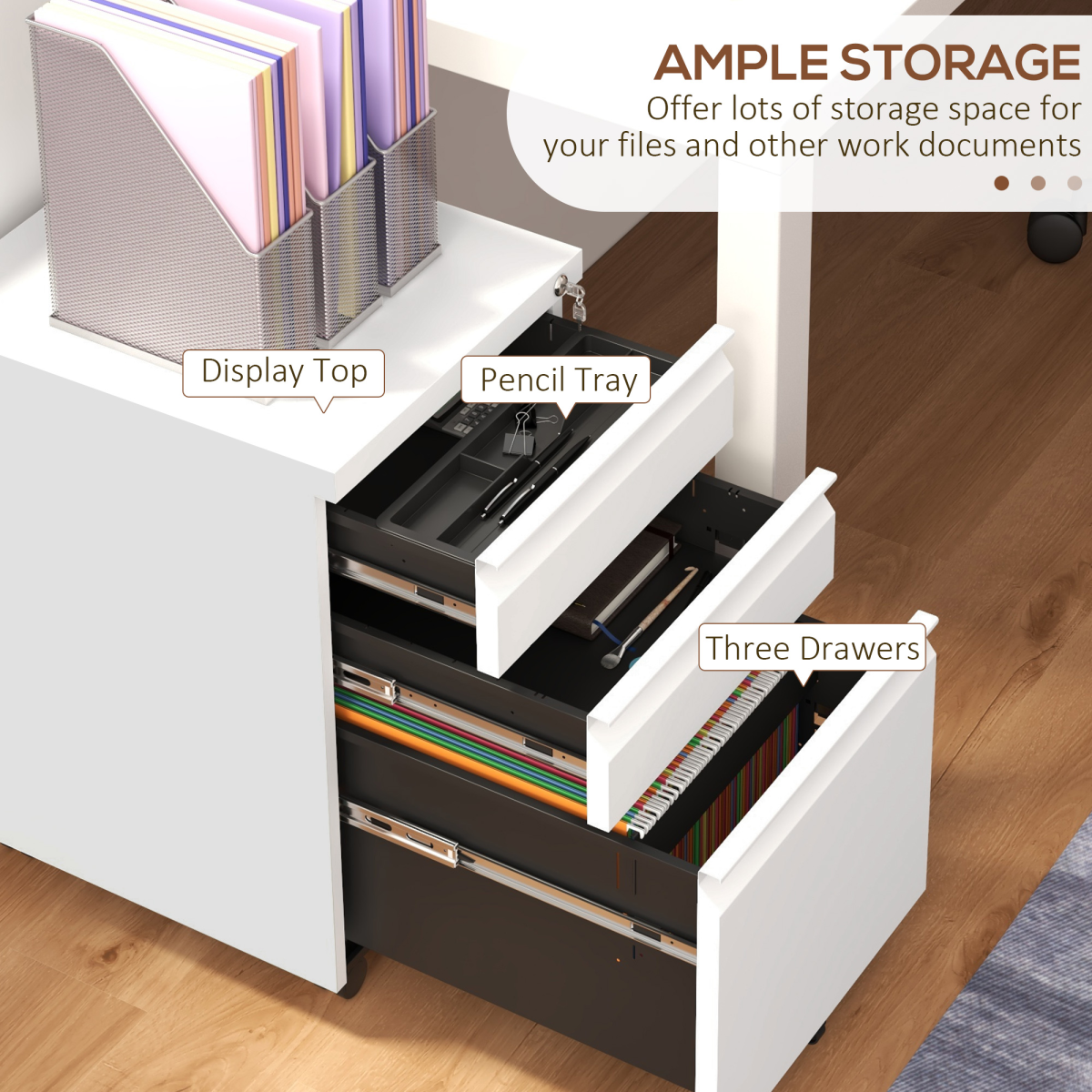 Secure Rolling File Storage Cabinet - Compact Steel, Locking Drawers, Mobile Design