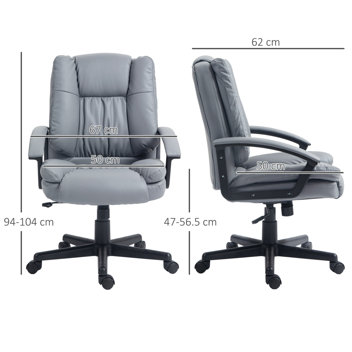 Ergonomic Light Grey Faux Leather Office Chair - Stylish & Comfortable Support