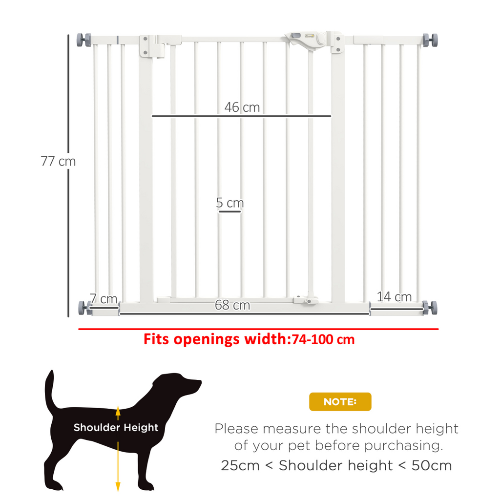 PawHut Adjustable Safety Gate w/ 2 Extensions and Four Adjustable Screws, White